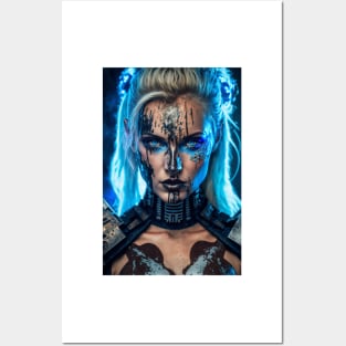 Strong Female Cyborg in Blue Posters and Art